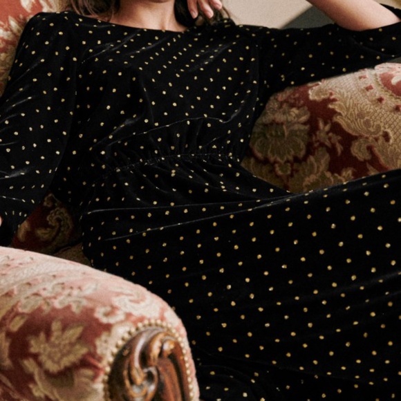 SEZANE Adelma Midi Dress in Black Velvet with Glitter Polka Dots - Size 6 - Picture 14 of 16